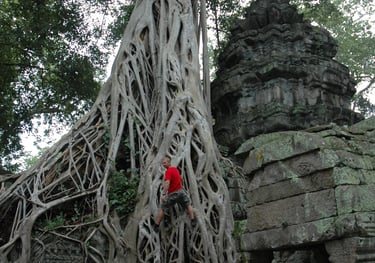 Nick Billington at Ta Prohm, the Tomb Raider Temple, Angkor Wat, Siem Reap, Cambodia