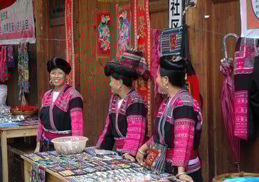 traditional women and crafts at Huangluo Yao Village, China