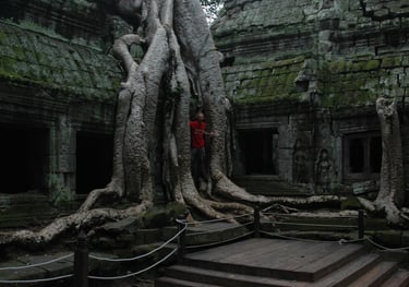 Nick Billington at Ta Prohm, the Tomb Raider Temple, Angkor Wat, Siem Reap, Cambodia
