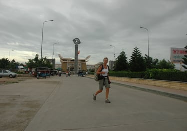 Tracey Billington near the Bavet Boarder crossing  in Cambodia