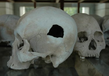 Choeung Human Skulls at the Choeung Ek Genocide Centre, Phnom Penh, Cambodia