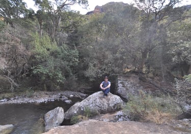 Nick Billington at the Bushmans cave walk, Giants Castle, South Africa