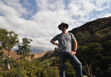 Nick Billington at the Bushmans cave walk, Giants Castle, South Africa