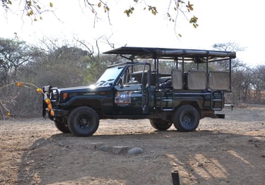 open top game drive jeep in the Hluhluwe and Umfolozi game park, South Africa