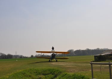 vintage Boeing Stearman biplane used for wing walking, Damyns Hall Aerodrome, London, United Kingdom