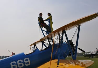 vintage Boeing Stearman biplane used for wing walking, Damyns Hall Aerodrome, London, United Kingdom