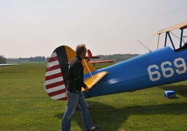 vintage Boeing Stearman biplane used for wing walking, Damyns Hall Aerodrome, London, United Kingdom