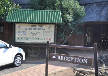 Entrance sign in the Hluhluwe and Umfolozi game park, South Africa