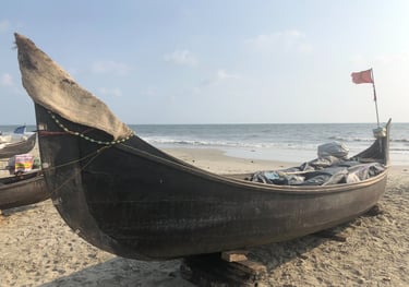 Fishing boats on the beach at Kochi, Kerala, India