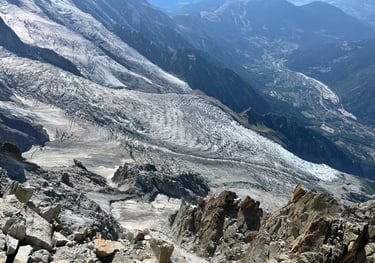 view from the Aguille du midi of the bossons glacier, chamonix, france