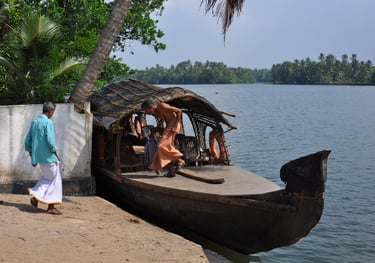 wooden boat on the water in Kochi, Kerala, India