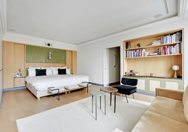 Athos Suite at Villa Bastille – master bedroom with projector and hammam