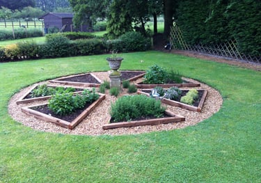 Herb garden with raised beds and gravel surround