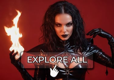 a woman in latex outfit holding a fire in hand, custom black magic spell, witchcraft, powerful witch