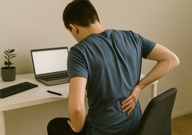 Man at a desk suffering from back pain