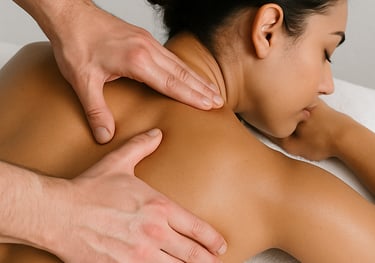 Lady relaxing receiving a shoulder massage at FS Sports Therapy