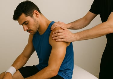 Man sitting on couch receiving a sports massage in Leicester