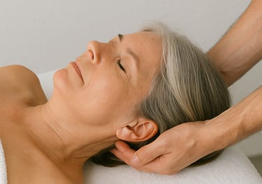 Lady receiving a massage to help alleviate the symptoms associated with menopause