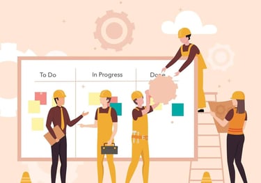 a group of people working on a project and showing the procedure