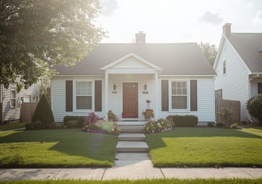 a quaint family home bathed in white light of divine protection