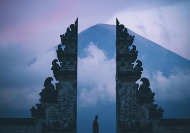 an image of a gate of spiritual significance facing Mount Agung