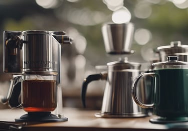 a Tea maker with a cup of Teab and Tea blends
