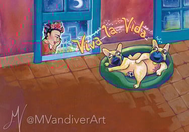 Illustrations from Bruno & Frida Go To Mexico City by New Orleans artist Melissa Vandiver.