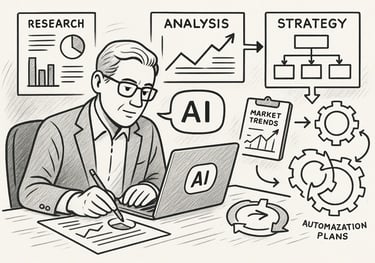 a man in a suit and glasses sitting at a desk