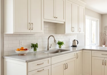Freshly painted white kitchen cabinets by Cherek Painting