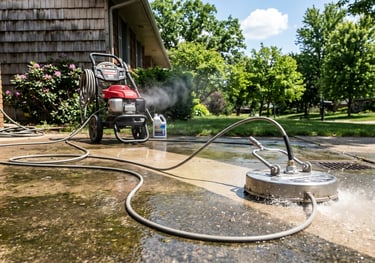 Deep-clean pressure washing service on house siding in Stoughton, WI by Cherek Painting.