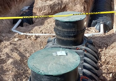 Inlet side of a Infiltrator Septic Tank in Brownfield, Texas with Red Dirt Ditching and Septic LLC