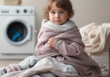 white and teal steam clothes iron plugged on ironing board