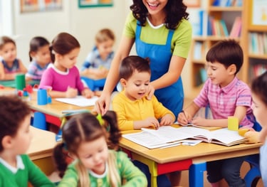 A diverse group of teachers engaging in a training session with notebooks and laptops.