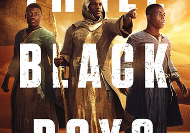 Book cover for Three Black Boys: The Hotep Brother Manuscript by Zangba Thomson featuring three young men in a desert.