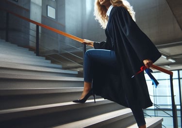 young female graduate climbing the stairway to professional success
