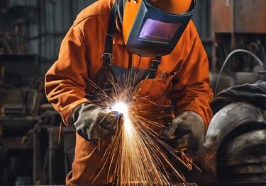 a man in a welding helmet welding a piece of metal