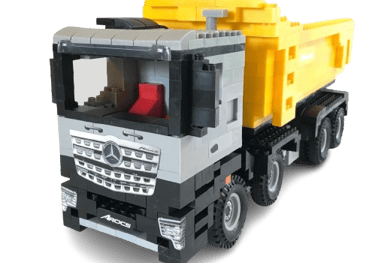 a lego - like truck with a yellow dumpster mercedes benz CorpoRASTI Regalos empresarios
