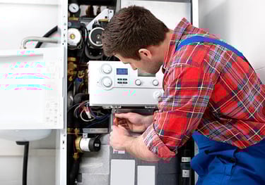 a man in a red shirt and overall overall overalls and overalls, a