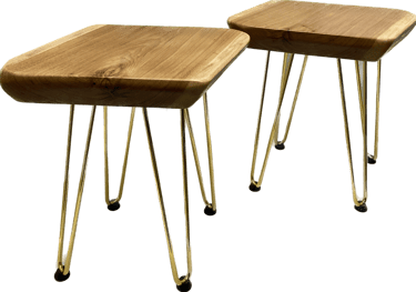 Matching hickory side tables made by Austen at Eternally Furnished..