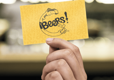 Carte de Visite pour BEERS! avec logo jaune, design par Marion Guizzardi, directrice artistique, Montpellier.