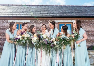 bridesmaid bridesmaid bridesmaid party in a barnyard
