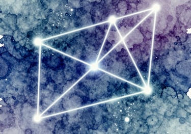 Constellation representing the network of connections and patterns of online relationship therapy