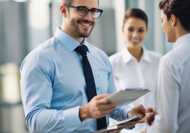 A professional consultant discussing strategies with a business owner.