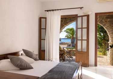 Comfortable double bed in a studio and a beatufull veradna