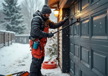 a worker repairing a garage door
