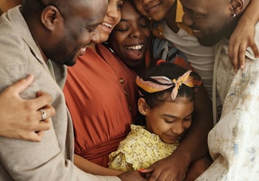 large family hugging