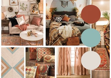 Moodboard is a collage of different types of furniture and decor