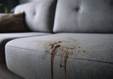 canapé en tissu avec tâches visibles avant nettoyage