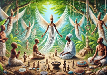 Spirits and Deities of the Nigerian Mythological Universe convene and converse in enchanted forests 