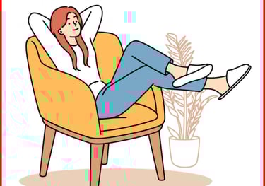 a woman sitting in a chair with her feet up